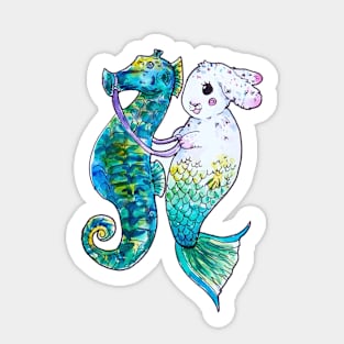 Seahorse Riding Mermaid Bunny Sticker